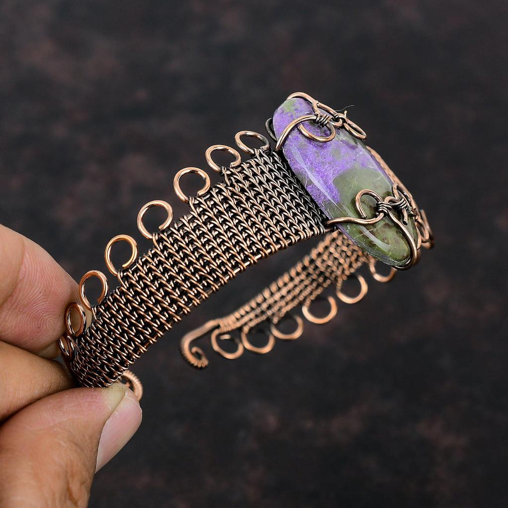 Purpurite Copper Cuff Bracelet Copper Wire Wrapped Jewelry Gemstone Adjustable Bangle Handmade Cuff Bracelet Wire Wrap Bangle Gift For Women