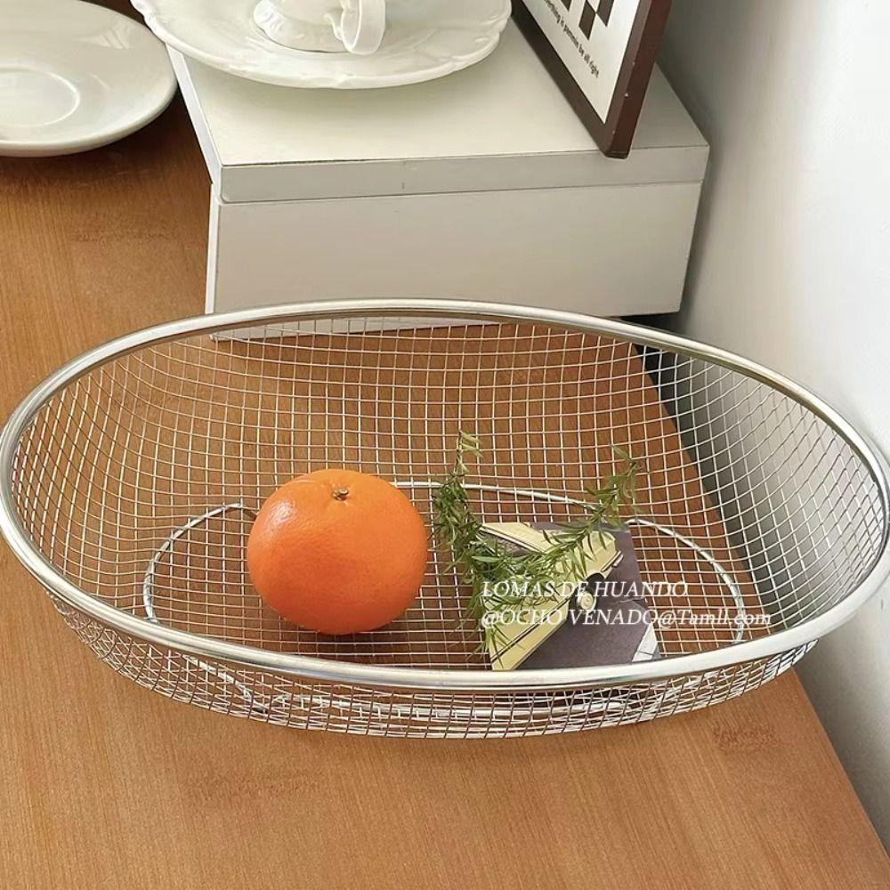 Stainless Steel Fruit Basket Oval Mesh Screen Portable Vegetable Draining Basket