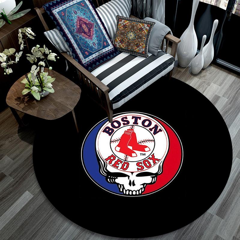 Boston Red Sox2 Round Area Rug,Carpet Rug for Living Room Bedroom Sofa Playroom Decor,Non-slip Floor Mat