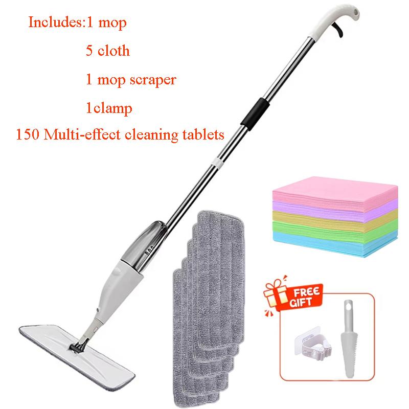 New Spray Mop Broom Set with Reusable Microfiber Pads Rotating Dry & Wet Household Flat Mops for Cleaning Home Floor Magic Tool