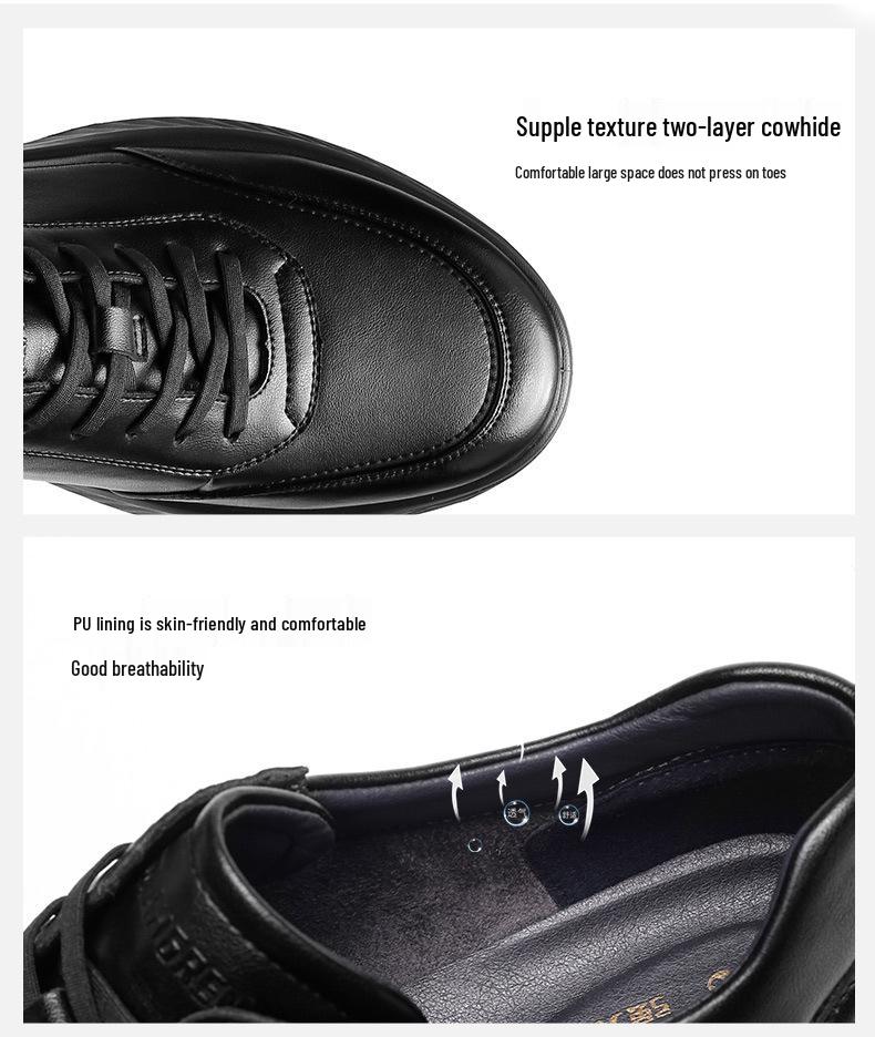 Sapatos de Trabalho Casuais de Couro Strongman 3515 Masculinos - Preto, Tamanho Grande, Primavera/Outono, Tênis para Deslocamento ao Ar Livre