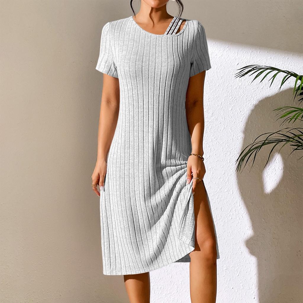 Damenmode Vielseitiges Elegantes Einfarbiges Sexy Schlitz Slim Fit Hüftkleid