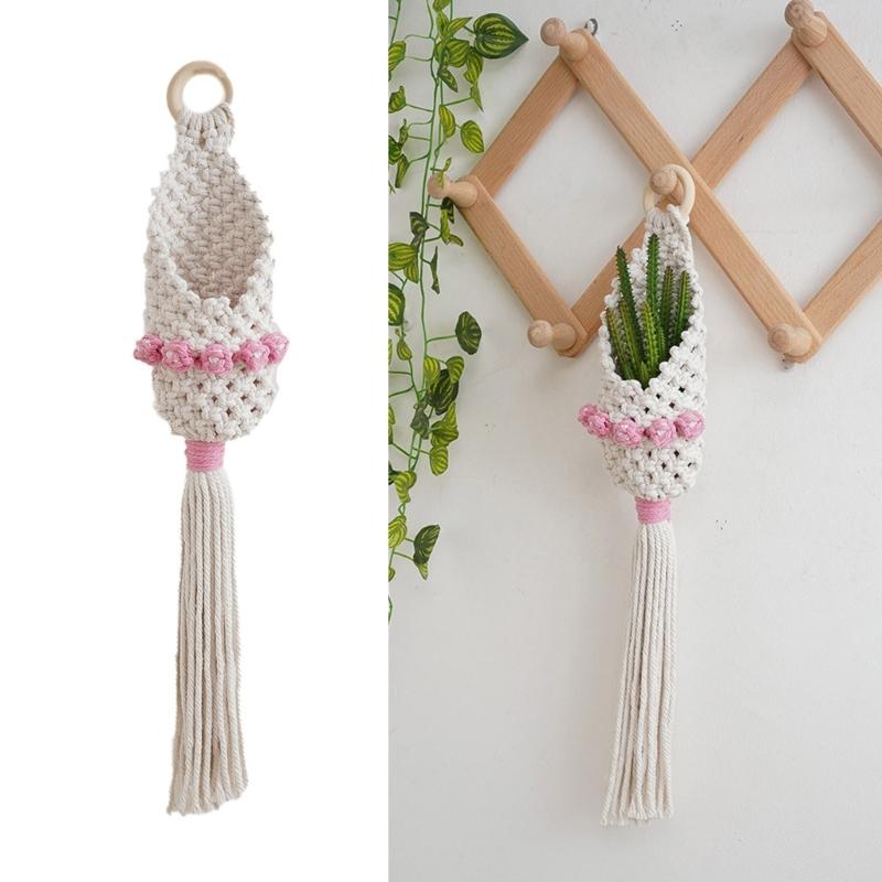 Cotton Weave Wall Pocket Wall Hanging Basket, Apartment Decorative Basket for Flower Display Plant and Home Organization