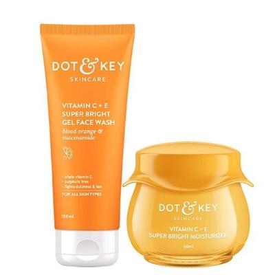 Dot & Key Witamina C Daily Glow Boosting Skincare Combo – zestaw do codziennej pielęgnacji skóry (Nawilżacz z witaminą C 60 ml i żel do mycia twarzy z witaminą C)| Dla każdego typu skóry | Dla kobiet i mężczyzn