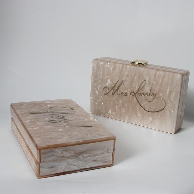 New Trendy Handbag Fashion Women Bags Beige Letter Acrylic Luxury Party Evening Bag Woman Wedding Cute Vintage Box Clutch Purse