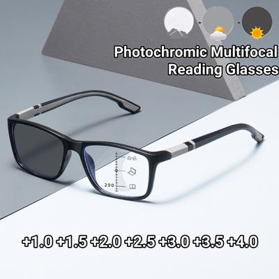 Retro Anti Slip Intelligent Photochromic Presbyopia Eyewear Multifocal Reading Glasses High-Definition Anti Blue Light Glasses