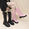 Fashion Lace-up Skinny Boots Women's Autumn and Winter Small Round Toe Versatile Block Heel Platform Thigh Boots