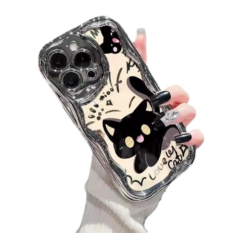 Electroplating Cartoon Black Cat Suitable for Apple 16 Mobile Phone Case New Iphone15promax Anti Fall 13 Personality 14