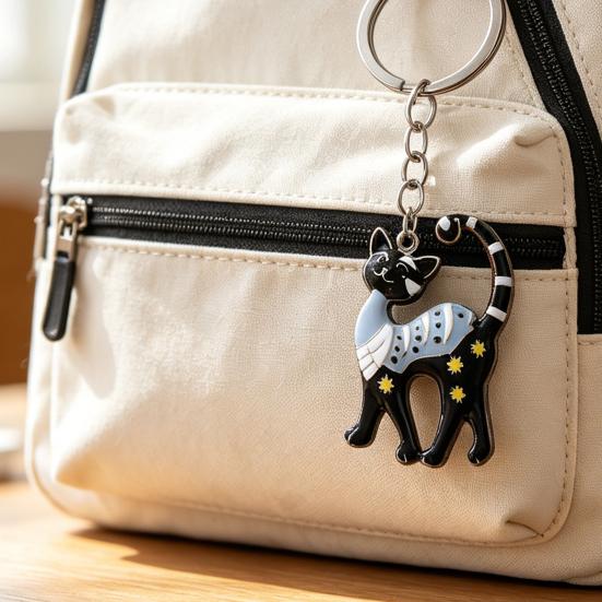 Cat Keychain Pendant Lightweight Metal Keychain Creative Enamel Cat Keyring Portable Key Chain Bag Charms Fun Accessories Gifts