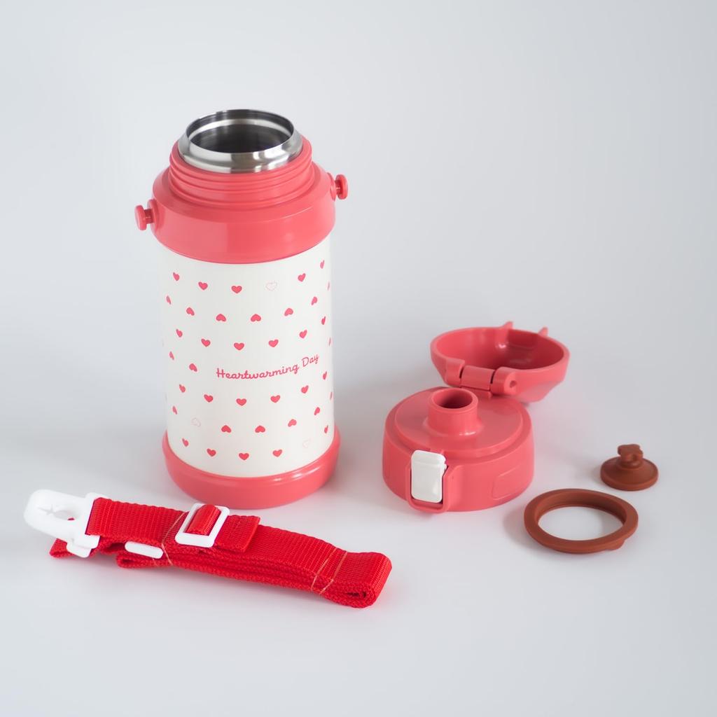 OSK Water Bottle for with Shoulder Direct Drinking Children, 600ml, Heart, Red, Strap, Bottle, SBR-600D