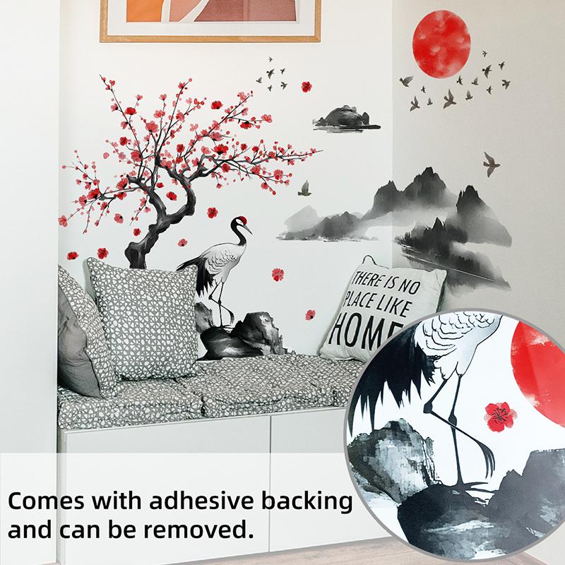 Chinese Style Ink Painting Wall Sticker Bedroom Living Room Wall Sticker Home Decor Self-Adhesive Wallpaper Art Murals