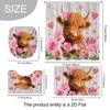 4Pcs Funny Highland Cow Shower Curtain Set with Non-Slip Bath Mat, Toilet Lid Cover, Contour Rug & 12 Hooks, Bathroom Decor