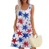 Women's Summer Casual Square Neck Independence Day Printed Dress Sleeveless Dress With Pockets