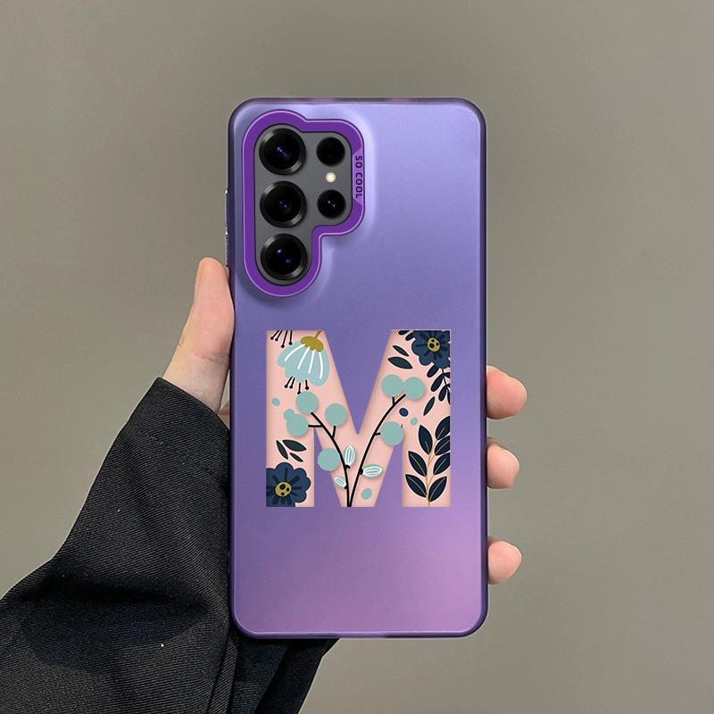 Phone Case For Samsung Galaxy S26 S25 S24 S23 S22 Ultra S20 S10 S21 FE 5G Plus Silver IMD Cover Art Initial Letter M Flowers