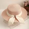 Straw Hat Lightweight Breathable Flat Top Wide Brim Sun Protection Hat Metal Buckle Ribbon Decorated Hat Summer Beach Hat