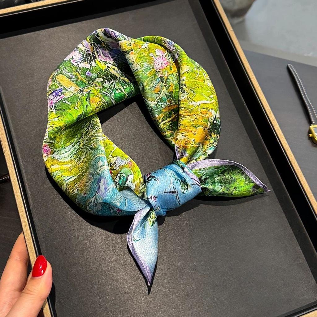 Fashion 100% Real Pure Silk Headscarf Square Scarf For Women Shawl Foulard Hijab Neckerchief Bandana Print Bufanda Echarpe