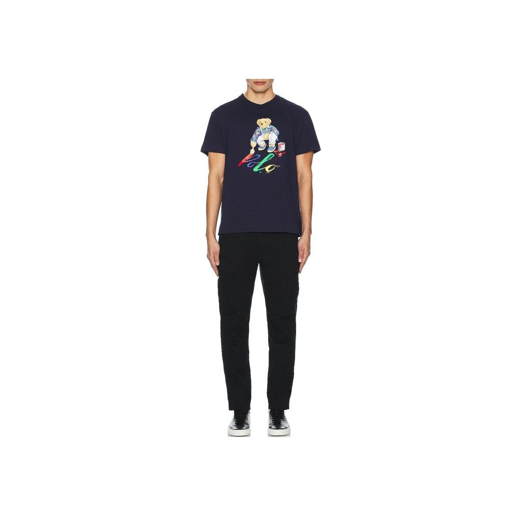 Polo Ralph Lauren Bear Letter Print Crew Neck Straight Fit Short Sleeve T-Shirt Men T-Shirts Navy-Blue 710854497-029