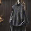 Vintage Ethno-Print Damen Halbhoher Kragen Übergröße Locker Gestrickter Pullover für Herbst/Winter