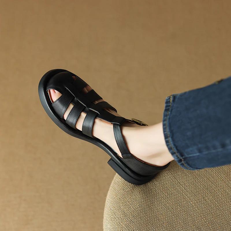 Fashion New Summer Sandals Genuine Leather Luxury Roman Sandals Casual Buckle Strap Summer Shoes GLADIATOR Thick Heel Women Shoes