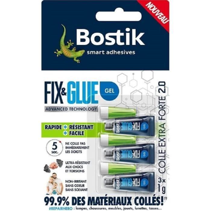 Colle BOSTIK Fix &amp; Glue Gel Sans Odeur Sans Solvant - tube 3 g