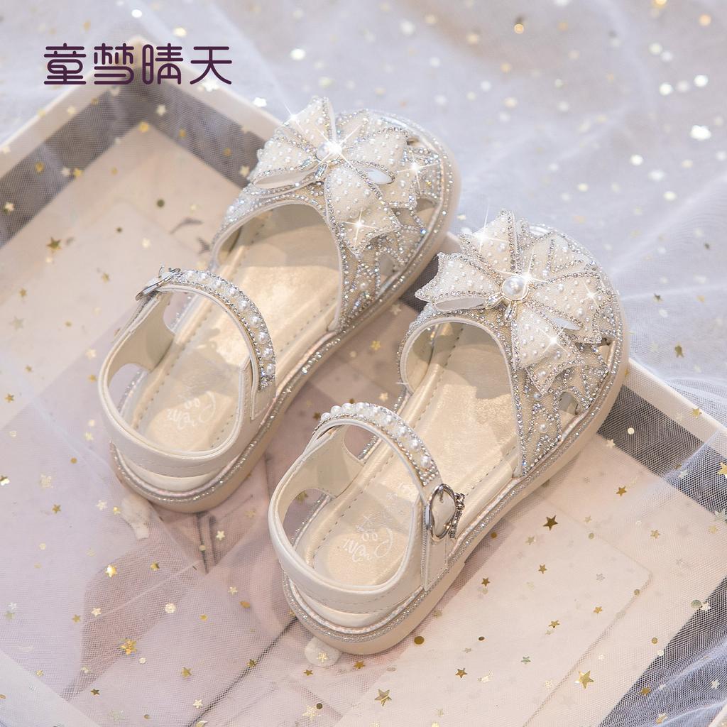 Size 26-37, Girls' Princess Shoes 2025 New Summer Models, Children's Elsa Crystal Shoes, Women's Treasure Bag Head Sandals Soft Sole
