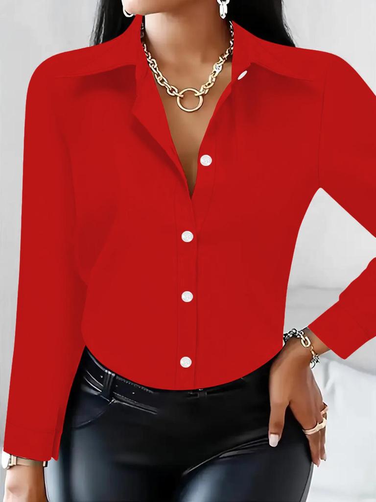 Elegant Women's Long-Sleeved Solid Color Shirt - Basic Casual Office Top