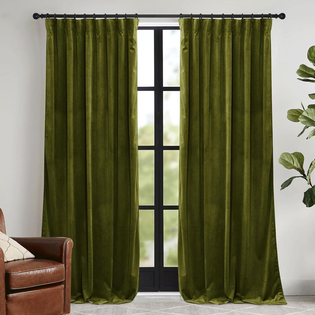 Rideaux en Velours Vert Sauge 84 pouces, Rideaux en Velours Super Doux Assombrissants pour Chambre