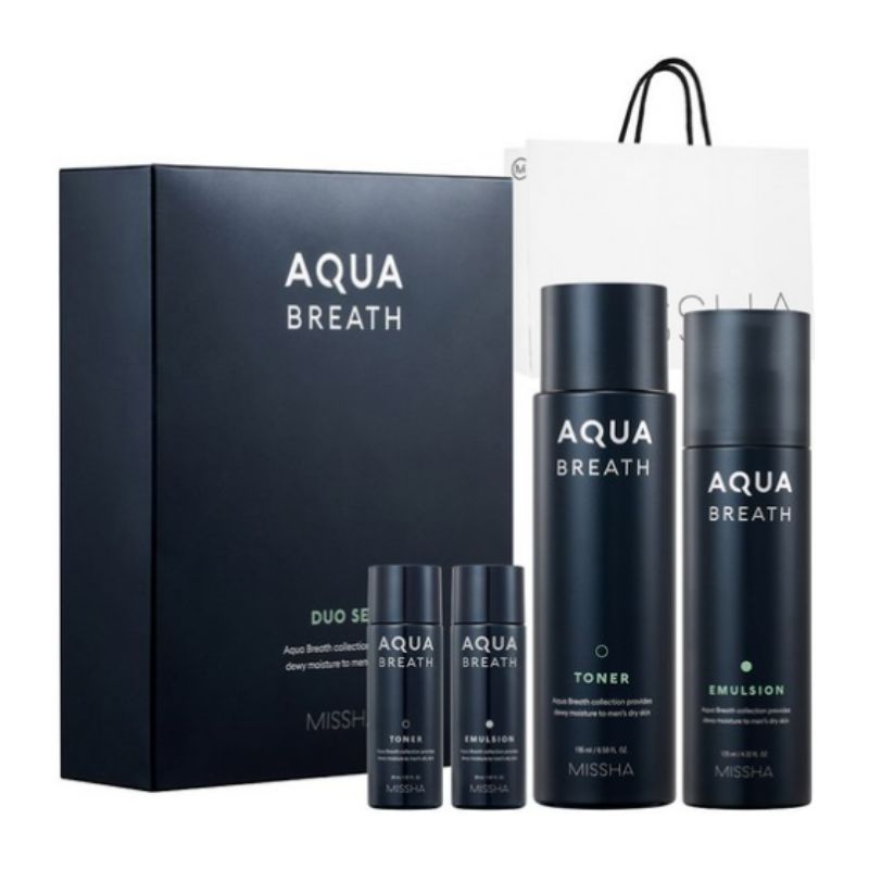 MISSHA For Men Aqua Breath Набор из 2 средств для ухода за кожей с подарочным пакетом – Увлажняющий подарочный набор для мужской кожи