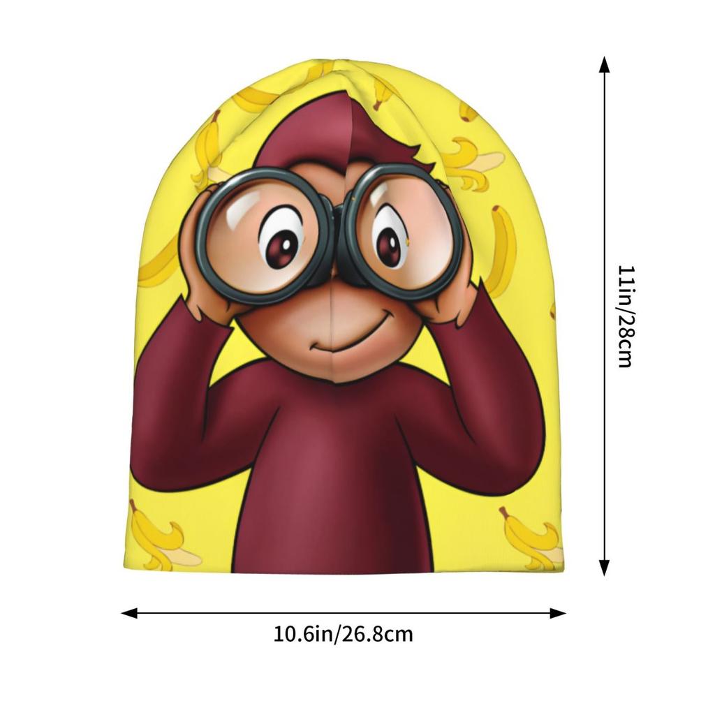 Funny Curious George And Banana Bonnet Hat Cool Outdoor Cartoon Monkey Skullies Beanies Hats Unisexs Womens Warm Dualuse Caps
