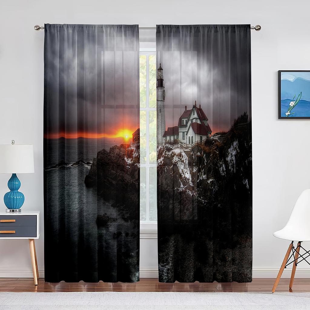 Far Peisaj Marin Apus de Soare Stânci Perdele Tulle pentru Dormitor Moderne Transparente Voile Decor Acasă Draperii Fereastră Bucătărie