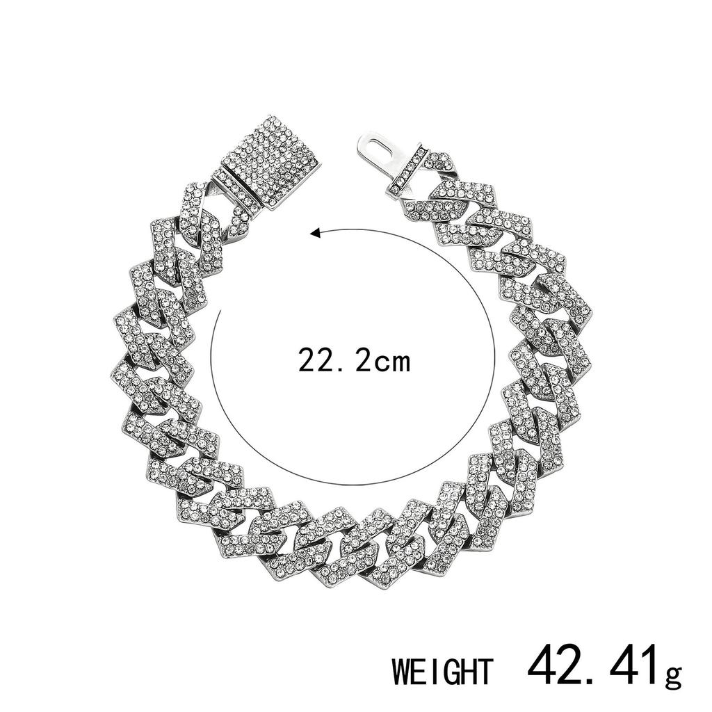 Exaggerated Personality Punk Cuban Chain Alloy Rhinestone Necklace Bracelet Direct Sales