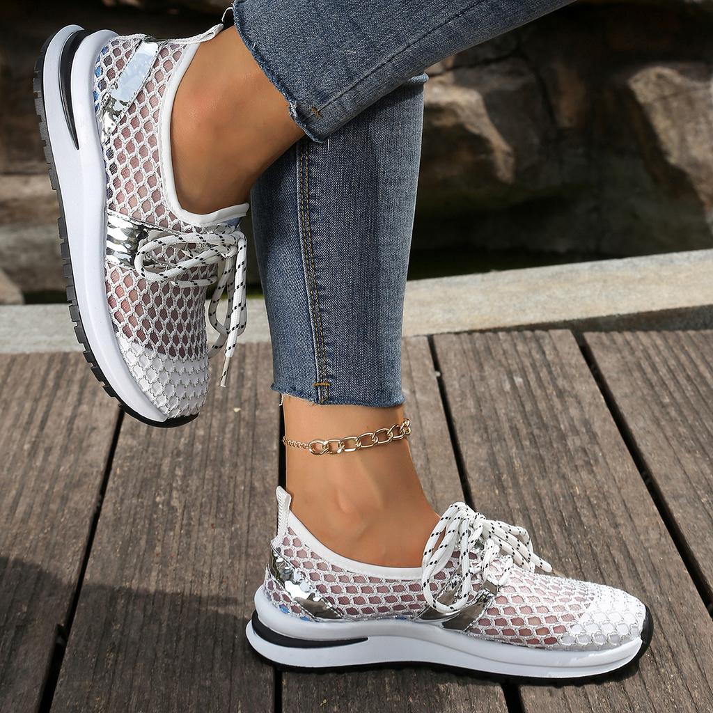 Damen Slipper Sommer Sneaker Neue Weiße Mesh Schuhe für Damen Atmungsaktiv Leicht Bequem Vulkanisierte Schuhe Lässig Sportlich Frau