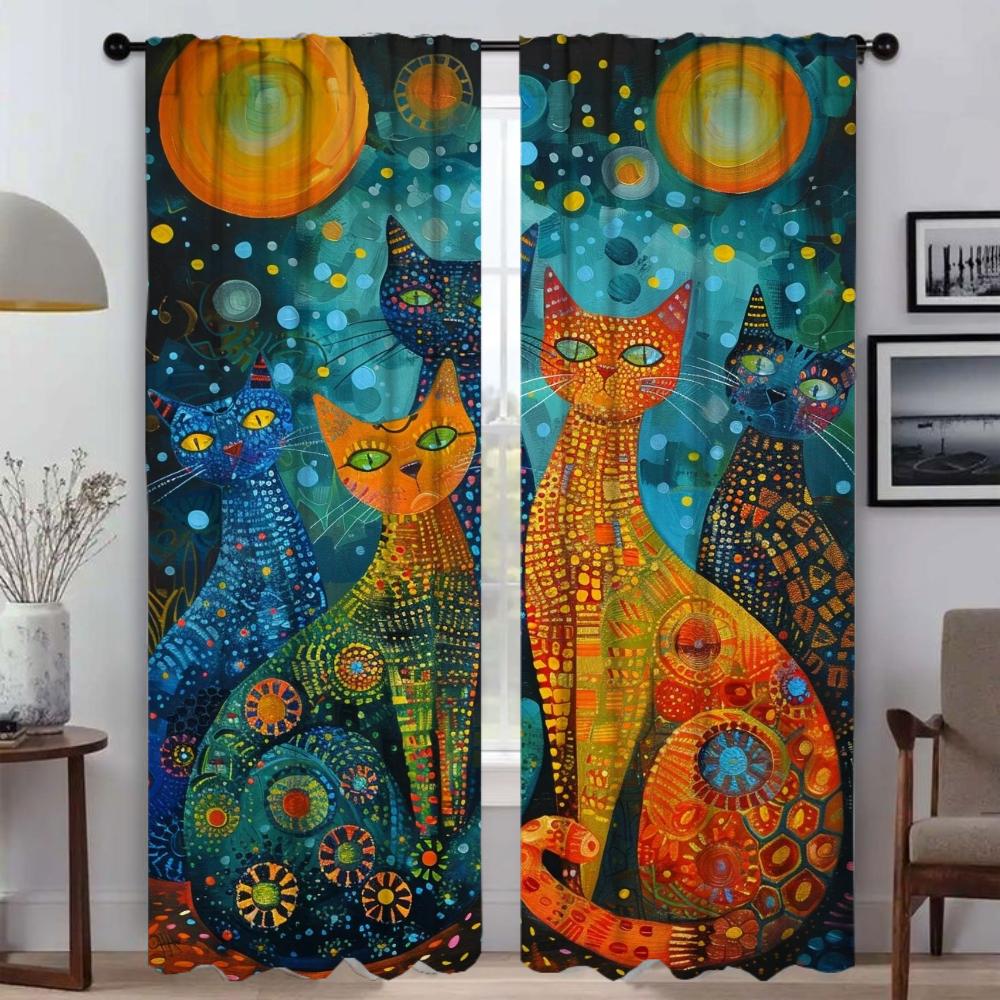 Exotic Cat Kitchen Curtains for Living Room Tulle for Bedroom Window Curtain Shades Partition Halloween Decoration Blackout Home
