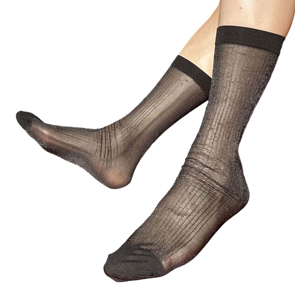 Men's Dress Socks Casual Business Socks Nylon Silk Socks Comfortable Breathable Ankle Socks Lightweight Crew Socks