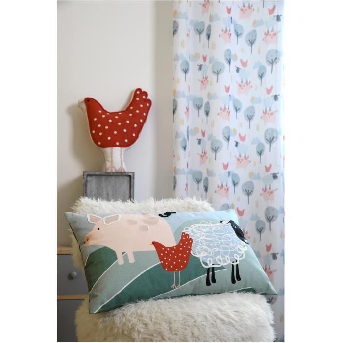 Coussin décoratif - Les animaux de Tom - 30 x 50 cm - Déhoussable - Motif campagne - Intérieur