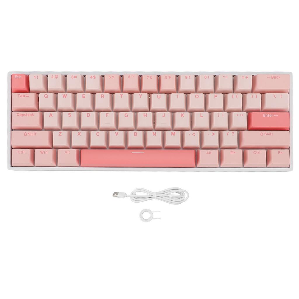 Kabelová mechanická klávesnice 61 kláves s červeným přepínačem, RGB, více světelnými efekty, herní klávesnice s USB-C