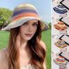 Straw Hat Rainbow Design Foldable Lightweight Breathable Sun Protection Hat Outdoor Activities Beach Travel Casual Wear