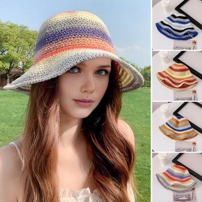 Chapeau de paille Design arc-en-ciel Pliable Léger Respirant Chapeau de protection solaire Activités extérieures Plage Voyage Vêtements décontractés