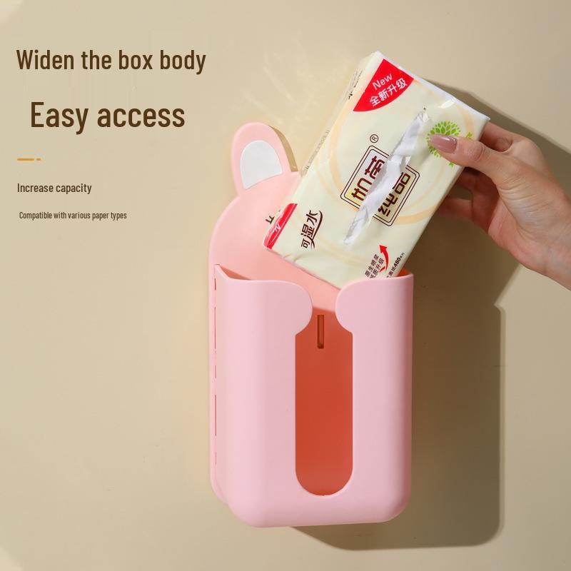 Wall-Mounted Cartoon Tissue Dispenser: No-Punch Tissue Box & Storage for Facial Towels, Bathroom & Kitchen Hanging Solution
