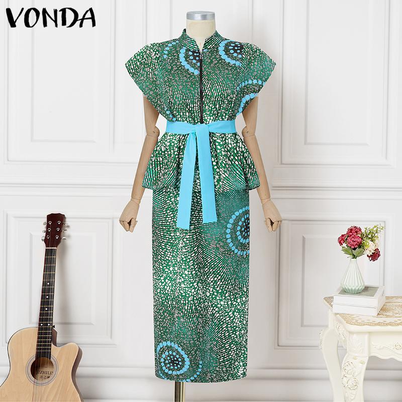 

Oversized Two Picecs Women Stand Neck Floral Print Zip-up Slim Tops and Skirts Sets 5XL