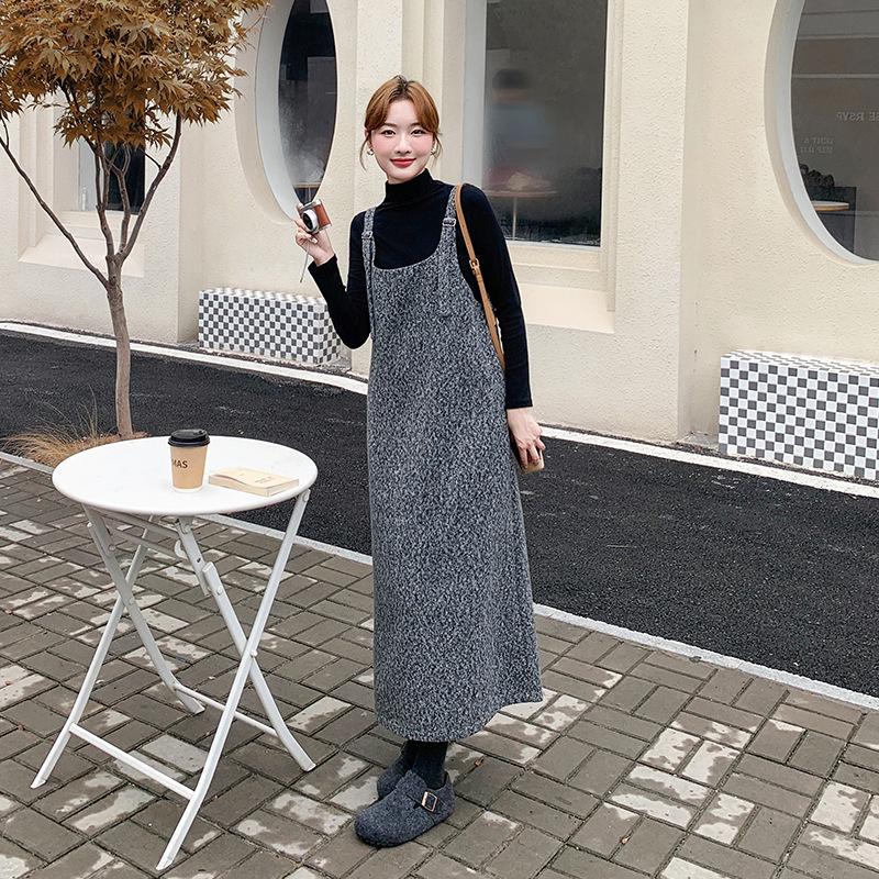 

Gray Korean Style Woolen Dress Set: Petite Top & Vest Dress Two-Piece for Women, Autumn 2025 Medium