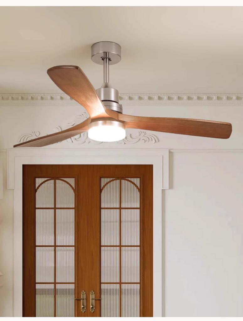 Bauhaus Mid-Century Silent Solid Wood Smart Ceiling Fan Light for Living Room/Bedroom