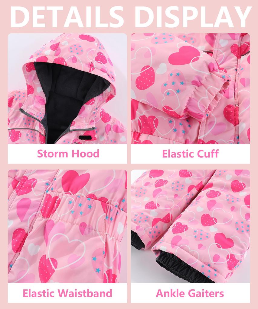 M2C Ski Snowboard and Perfect for Snow Size 130 Kids' Snowwear, Wear, One-Piece Jacket, Water-Repellent, Windproof, Cold-Proof, Girls' Play, Pink,