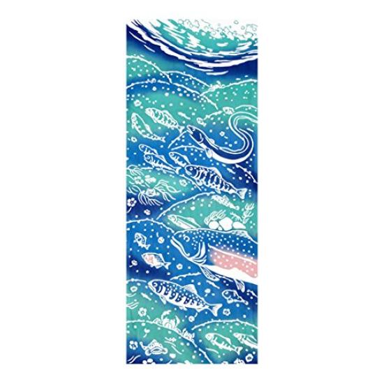 Todaya Shoten Rienzome Tenugui River Fish Design 788 (hand towel) -