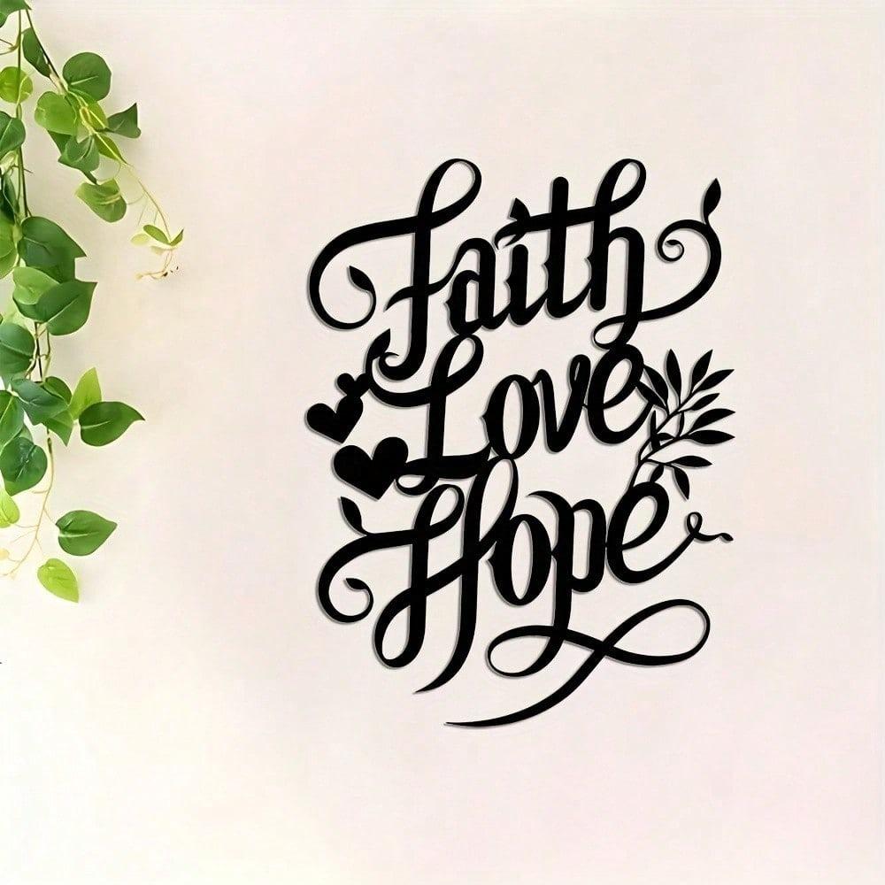 Metal Wall Art Faith Love Hope Black Floral Iron Gift Home Decor