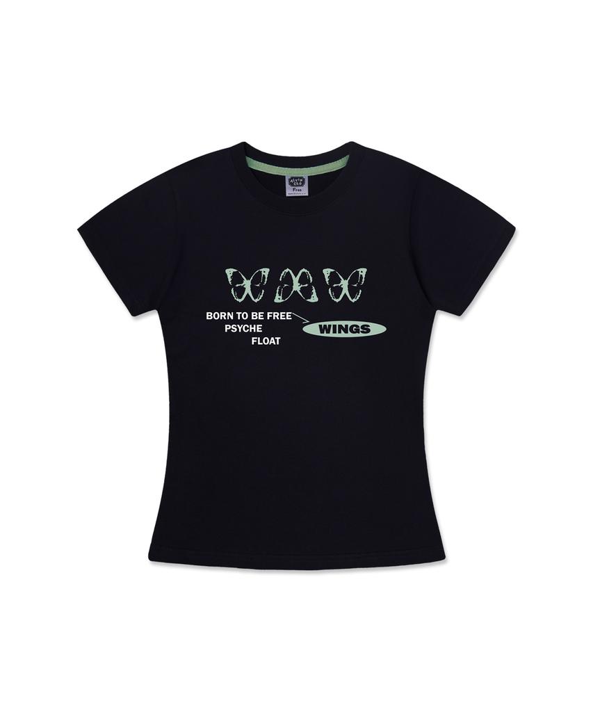 ALVINCLO [Women] Butterfly Wings Semi-Crop Short Sleeve Tee Ast3706 (3 Colors)