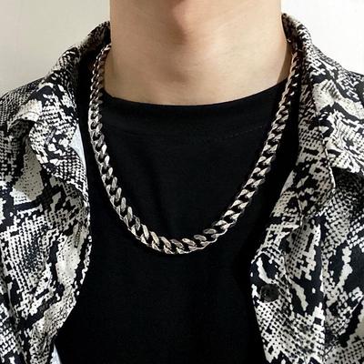 Trendige sechseckige Unisex-Kuba-Kettenhalskette - Hip Hop Titanstahl, nicht anlaufend, klobiger Stil