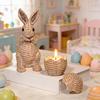 Yousheng Bunny Decoration Rattan Effect Resin Candle Holder Imitation Rattan Texture Easter Bunny Ornament Resin Figurine Home Table