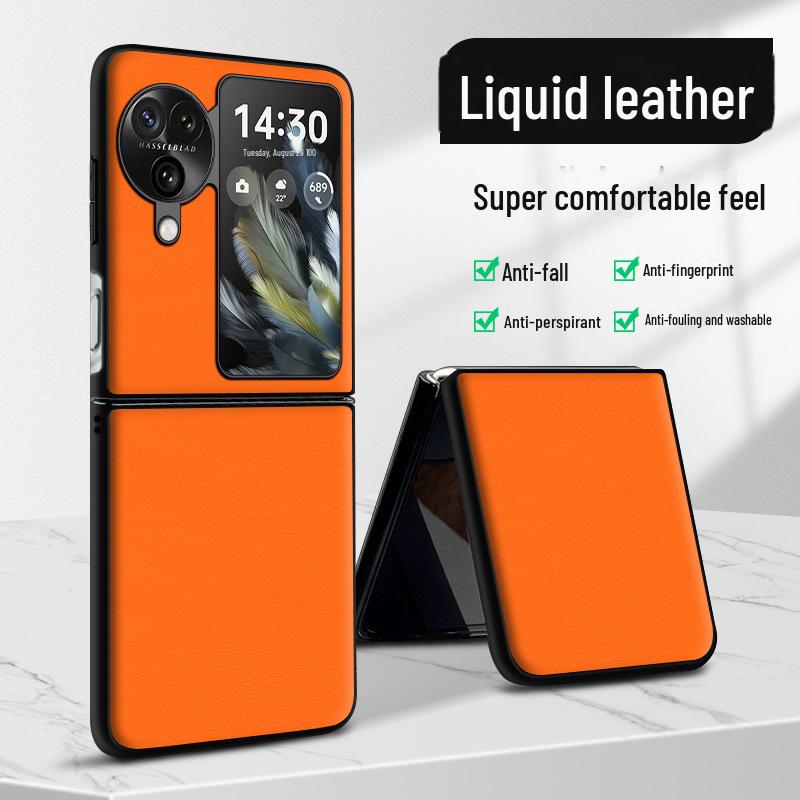 

Защитный чехол из жидкой кожи для мобильного телефона Oppo Find N3 Flip, устойчивый к падениям и загрязнениям. For Oppo Find N3 Flip оранжевый