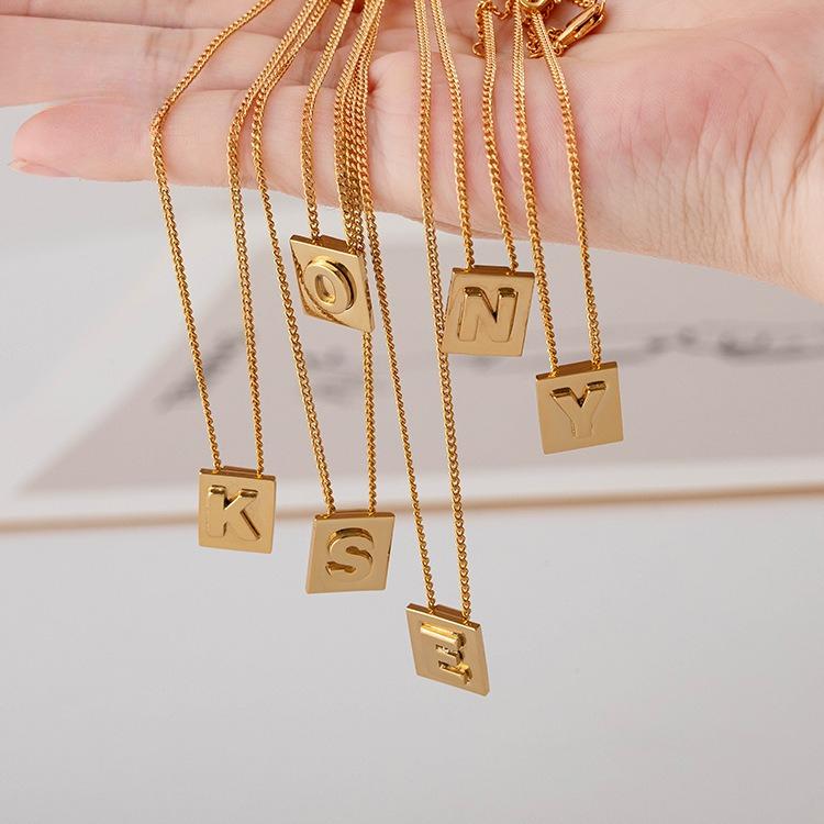 GEMCHIC Women's Vintage Gold Plated Square Letter Pendant Necklace
